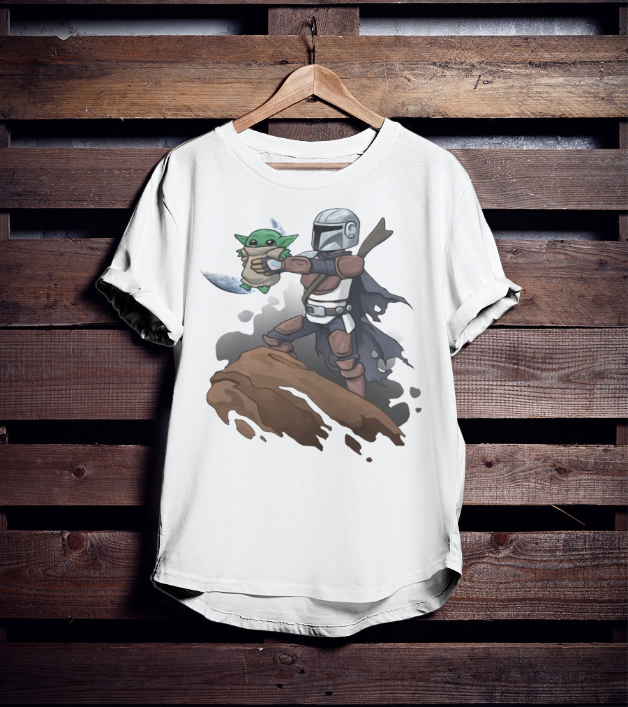 Baby Yoda The Manrorian Epic Rock Ledge Scene T-Shirt
