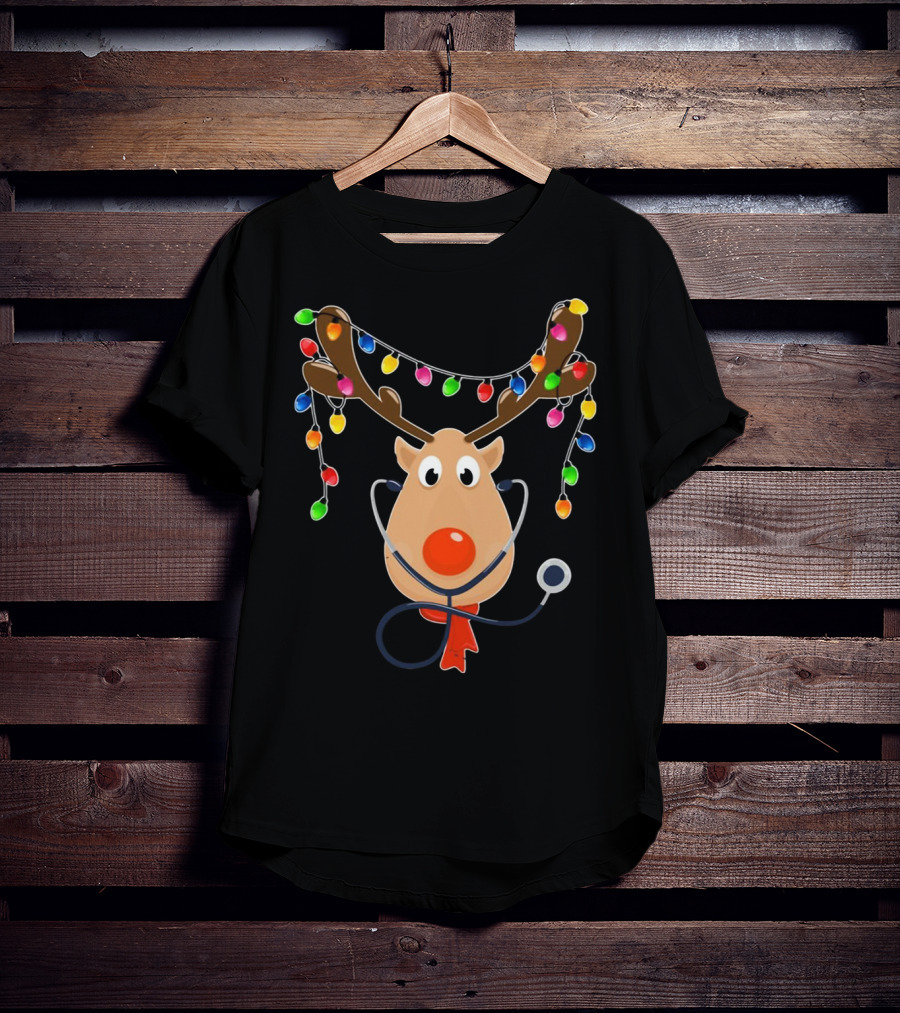 Reindeer Stethoscope Christmas Lights T-Shirt