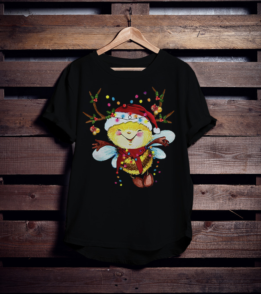 Santa Bee Reindeer Lights Holiday Cheer T-Shirt