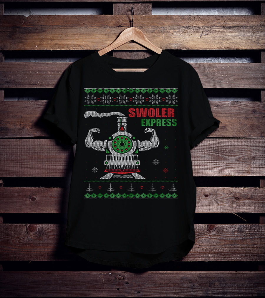 Swoler Express Muscle Train Ugly Christmas T-Shirt