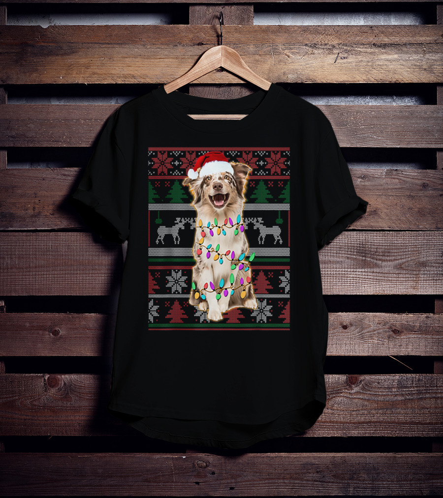 Australian Shepherd Christmas Festive Lights T-Shirt
