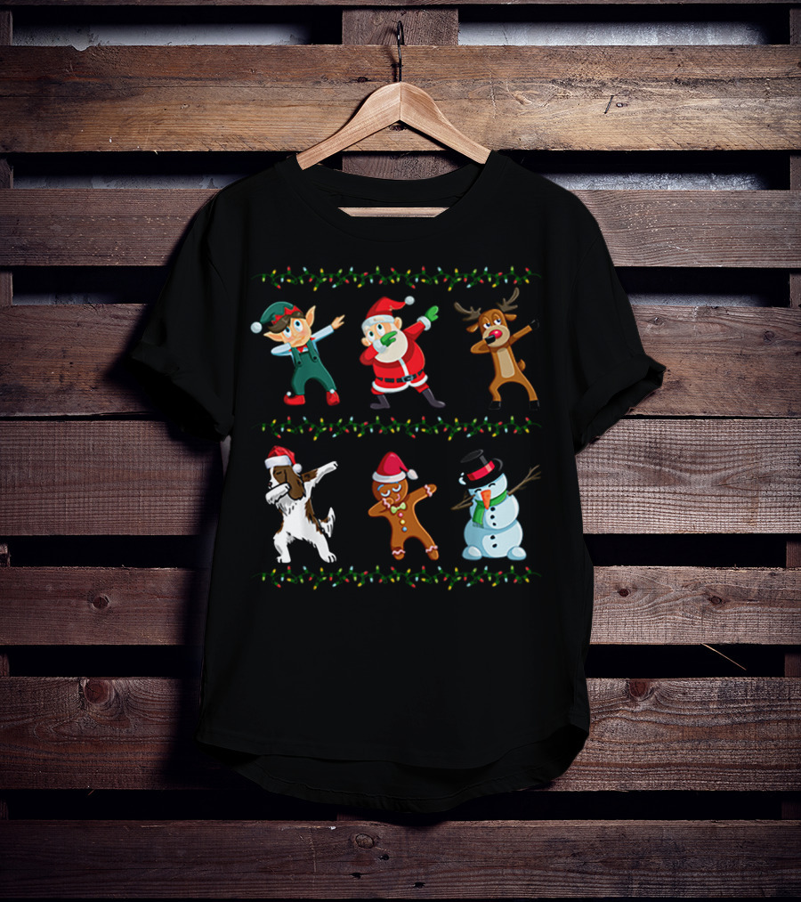 Dabbing Santa Springer Spaniel Elf Reindeer Gingerbread Snowman Christmas Friends T-Shirt