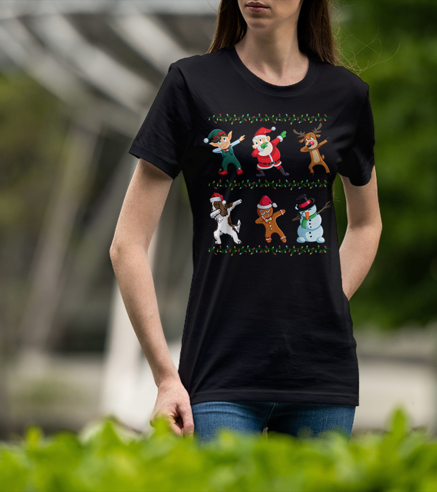Dabbing Santa Springer Spaniel Elf Reindeer Gingerbread Snowman Christmas Friends T-Shirt