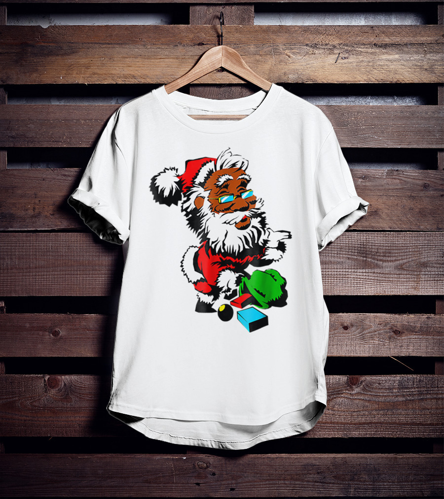 African American Santa Claus With Presents And Santa Hat T-Shirt
