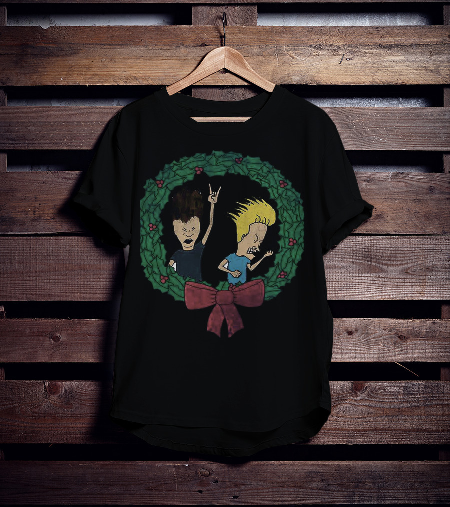 Beavis And Butthead Christmas Wreath Holiday Humor T-Shirt
