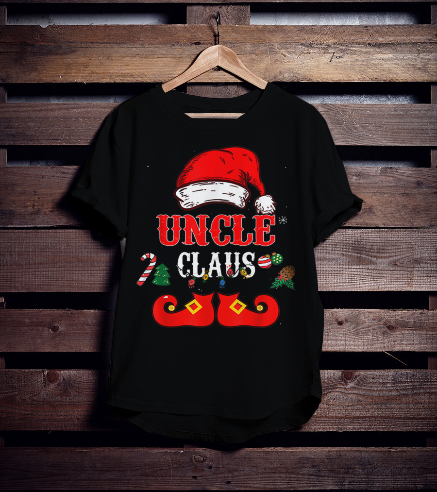 UNCLE CLAUS Santa Hat Candy Cane Christmas Ornaments Shoes T-Shirt