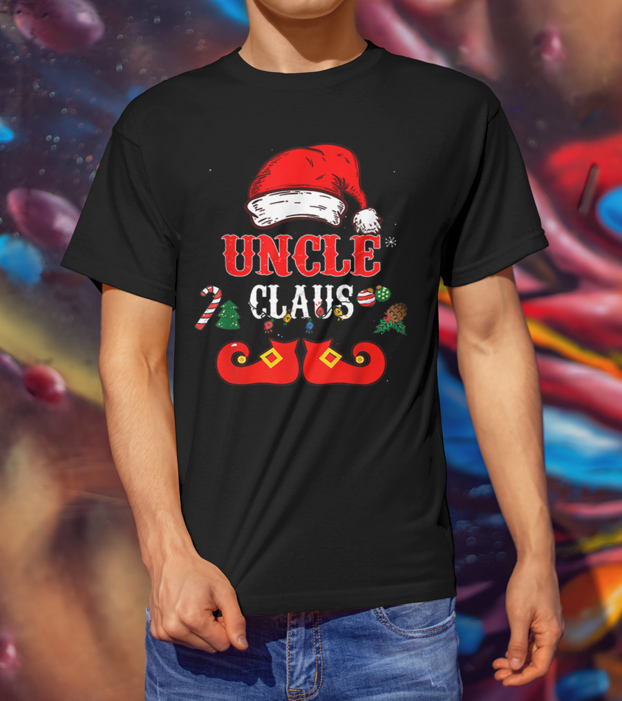 UNCLE CLAUS Santa Hat Candy Cane Christmas Ornaments Shoes T-Shirt