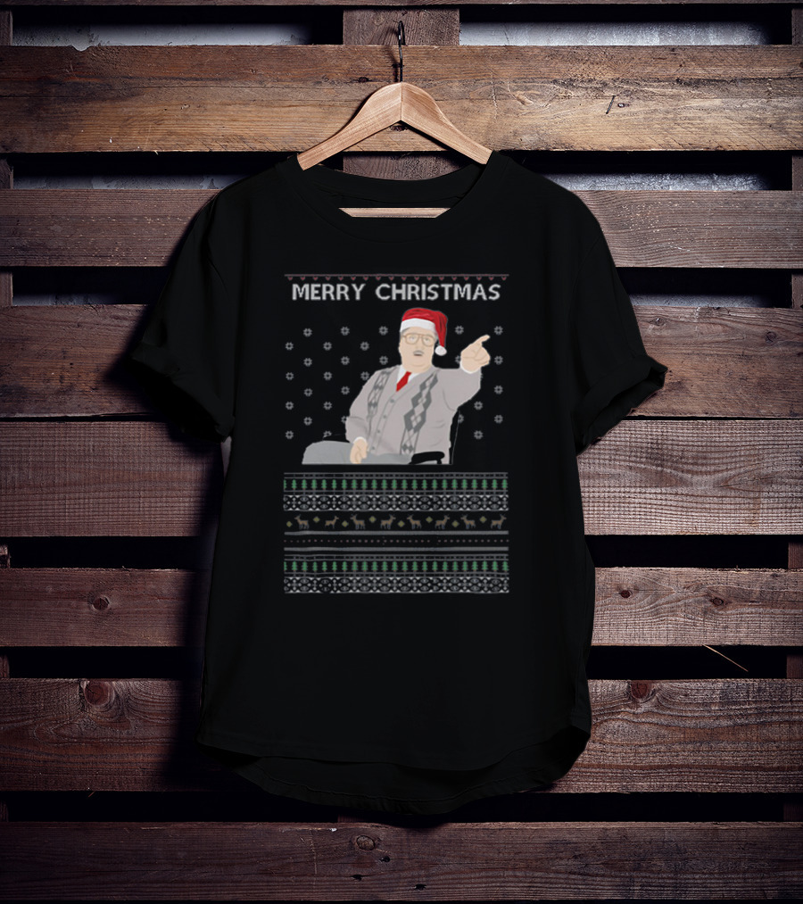 Phoenix Nights Brian Potter Merry Christmas Sweater Santa Hat Holiday T-Shirt