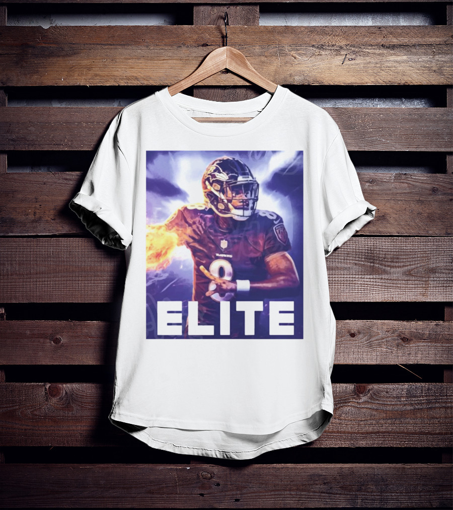 Lamar Jackson Ravens Elite 8 Fiery Action NFL Football T-Shirt