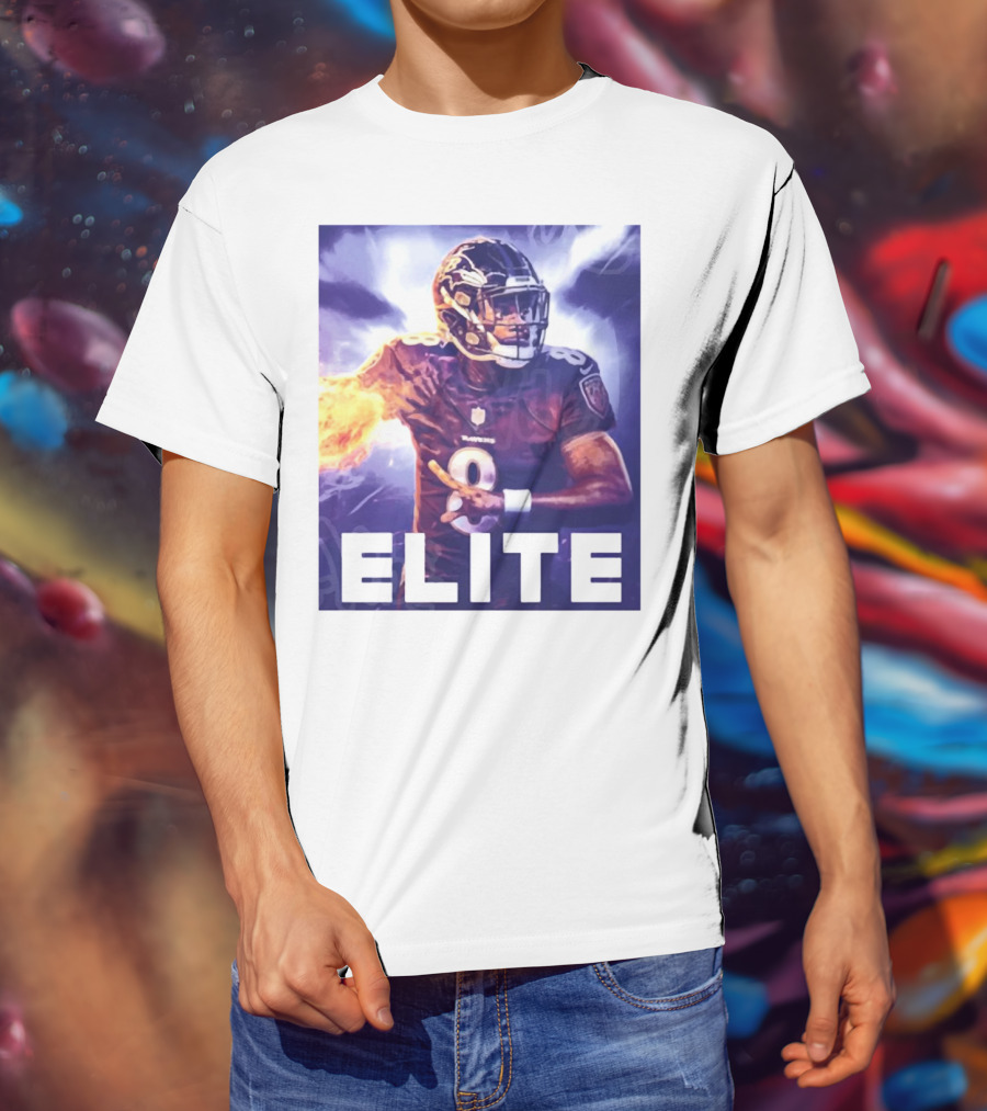 Lamar Jackson Ravens Elite 8 Fiery Action NFL Football T-Shirt