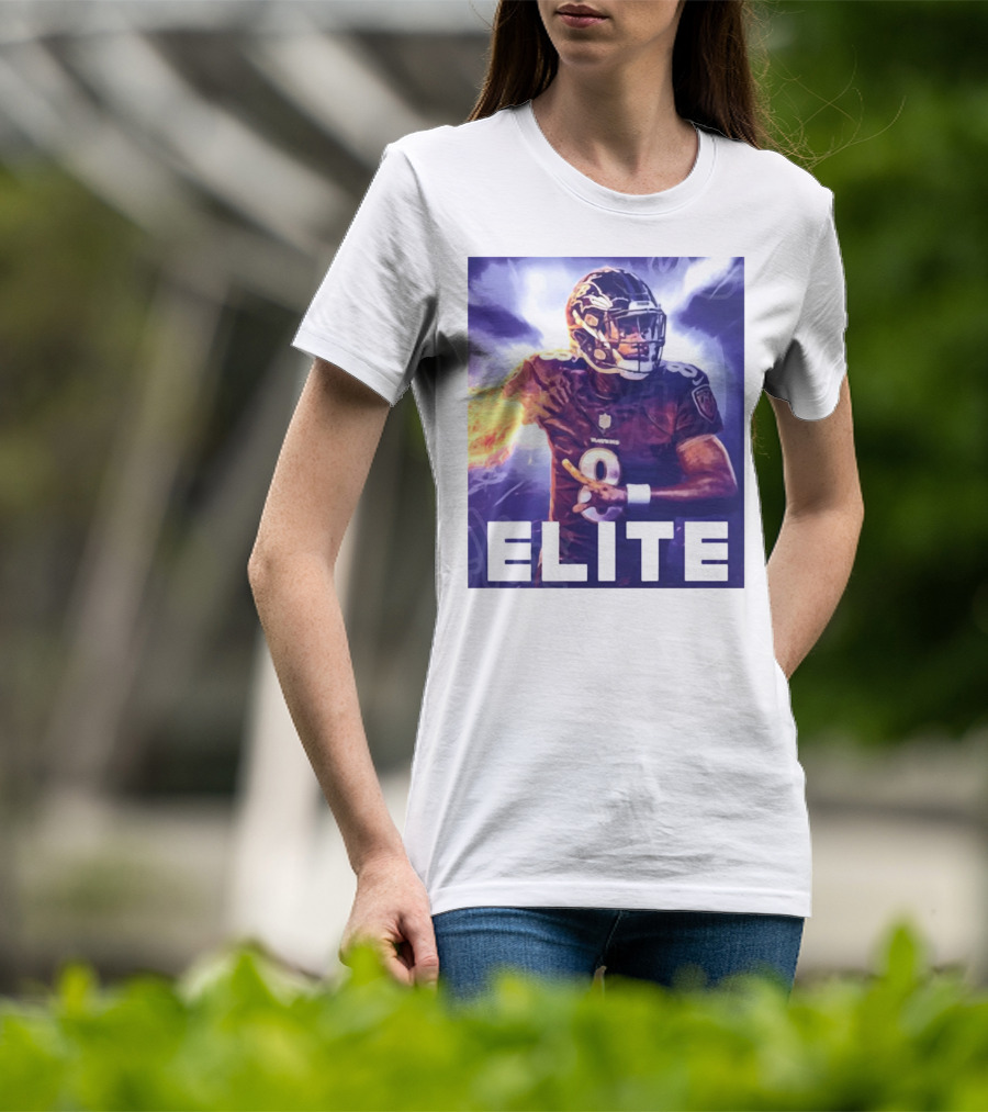 Lamar Jackson Ravens Elite 8 Fiery Action NFL Football T-Shirt