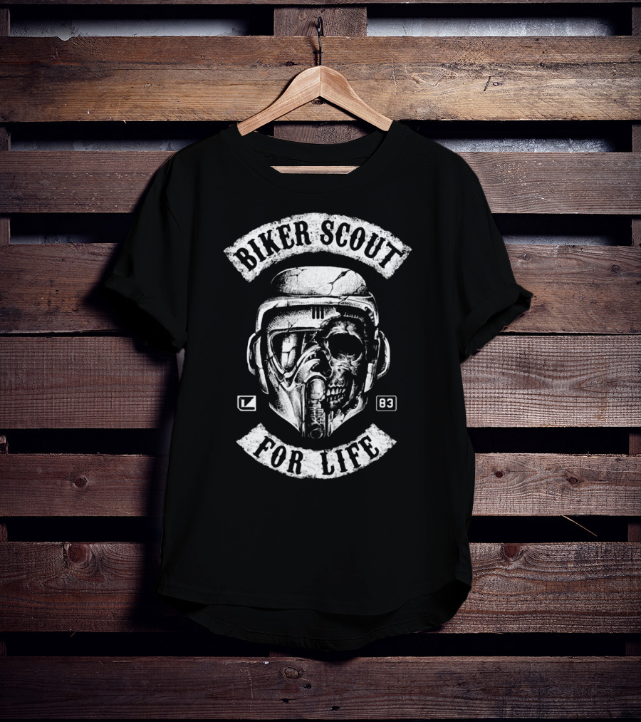 Biker Scout For Life Star Wars 83 Skull Helmet T-Shirt