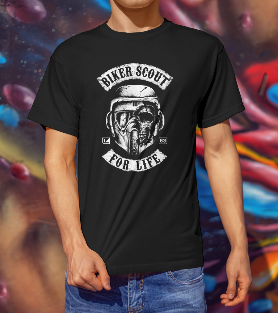 Biker Scout For Life Star Wars 83 Skull Helmet T-Shirt