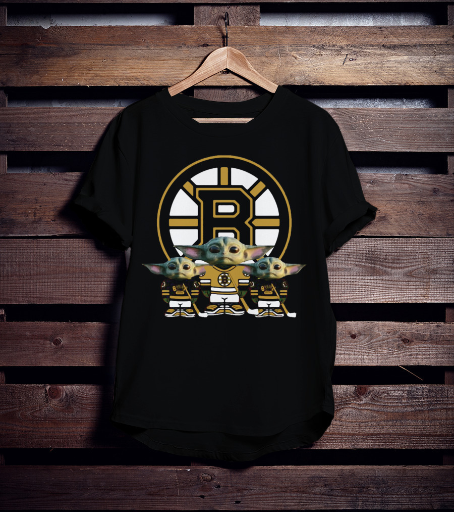 Boston Bruins Baby Yoda Trio NHL Hockey Team Mandalorian Star Wars T-Shirt