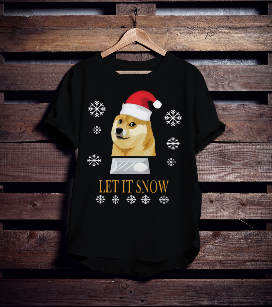 Santa Doge Christmas Humor Let It Snow Snowflakes T-Shirt