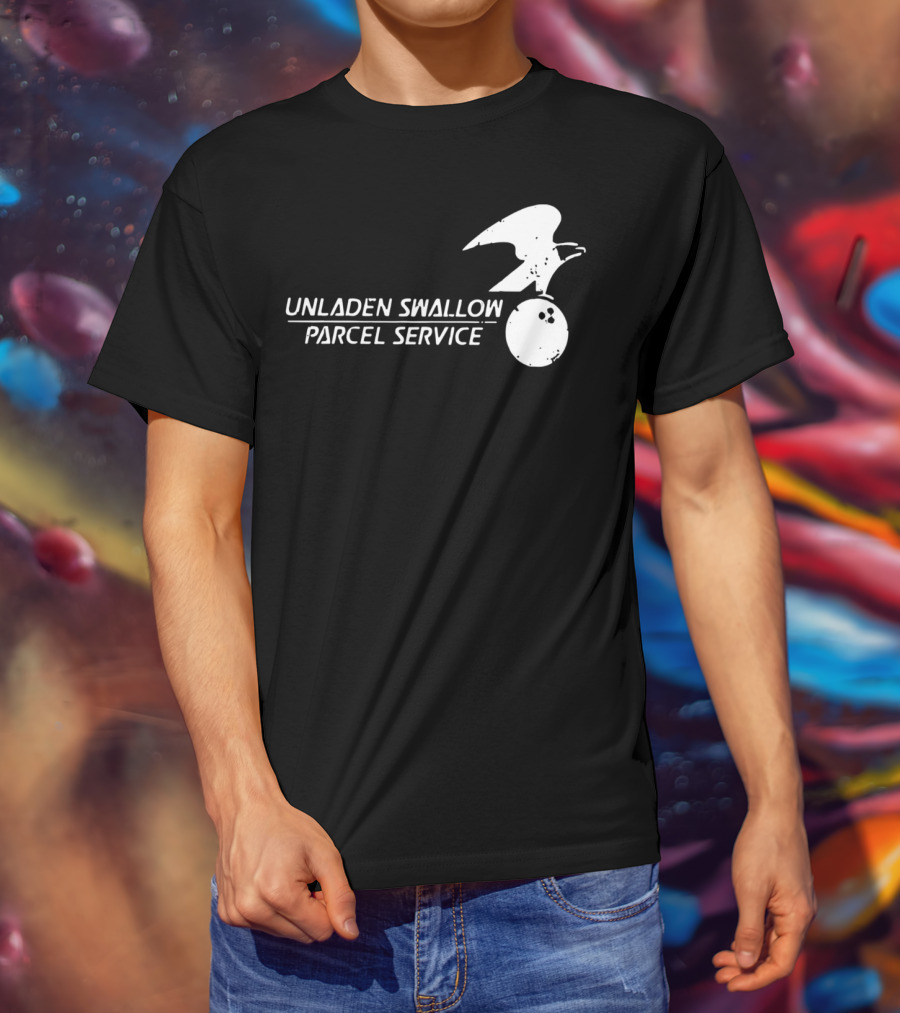 Unladen Swallow Parcel Service Monty Python Bowling Ball Bird T-Shirt