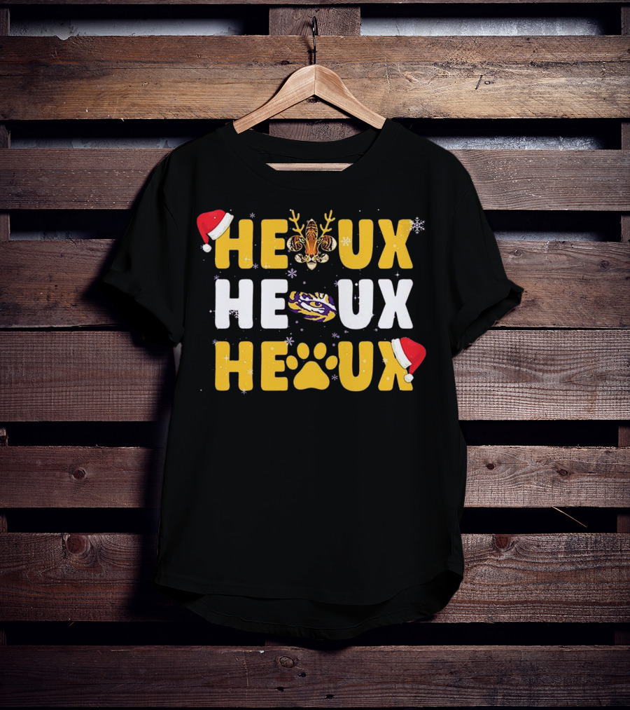 LSU Tigers Heaux Heaux Heaux Christmas Paw Snowflakes Antlers Santa Hat T-Shirt
