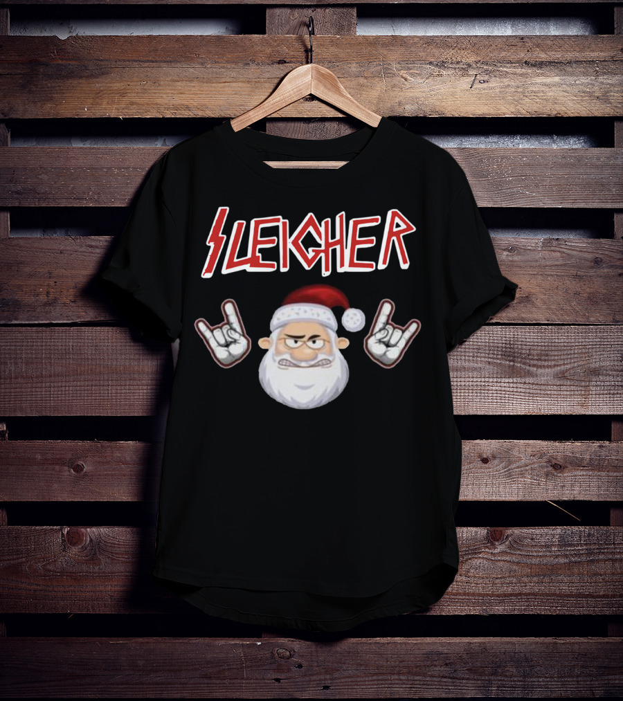 Santa Sleicher Christmas Rock Santa T-Shirt