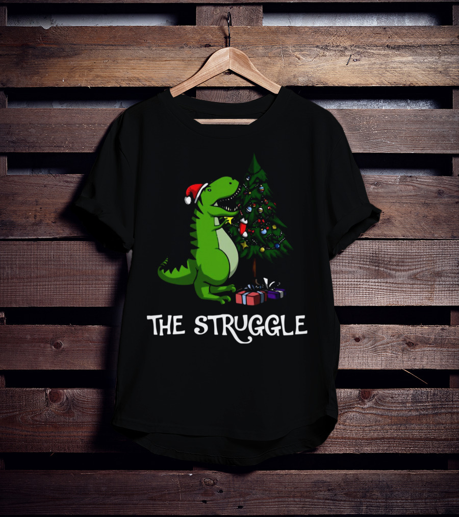 T Rex Dinosaur The Struggle With Christmas Tree T-Shirt