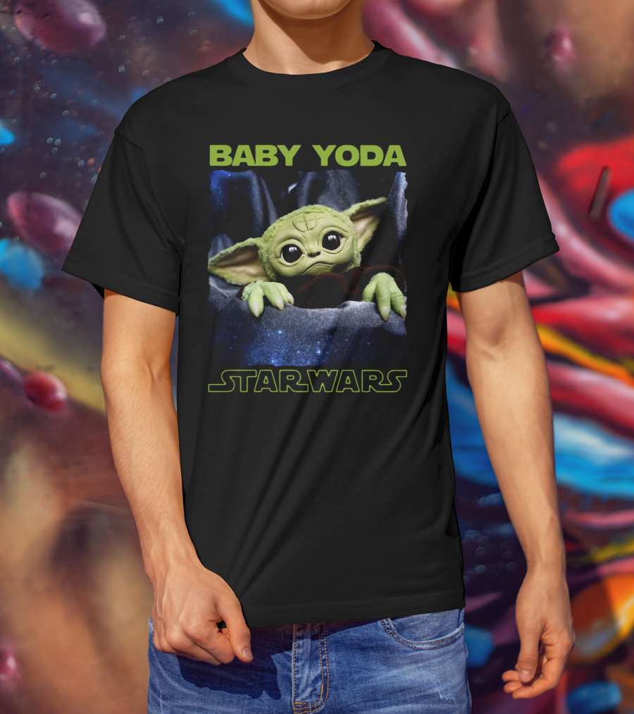 Baby Yoda Star Wars Galaxy Background T-Shirt