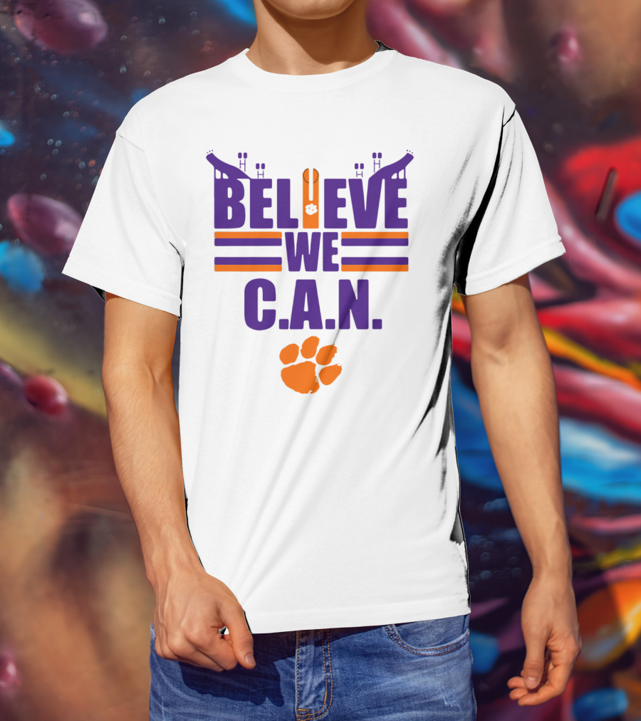 Clemson Tigers Football Believe We C.A.N. Stadium Paw Prints T-Shirt