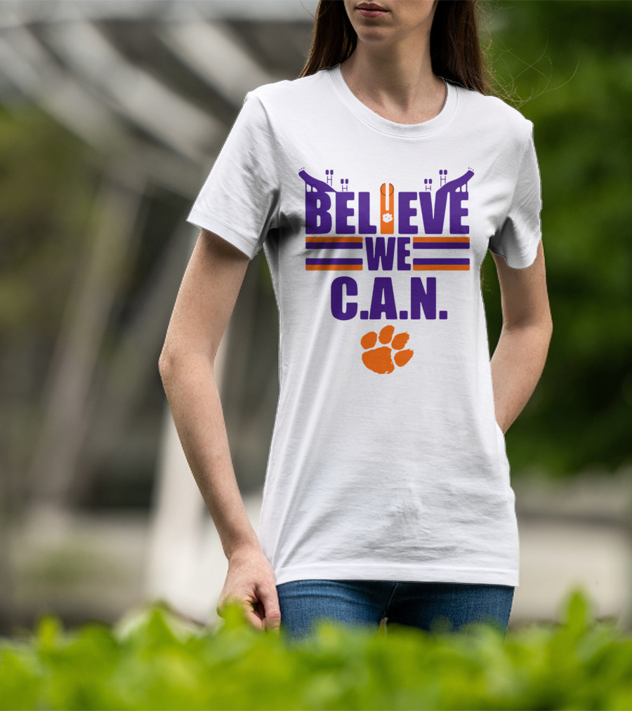 Clemson Tigers Football Believe We C.A.N. Stadium Paw Prints T-Shirt