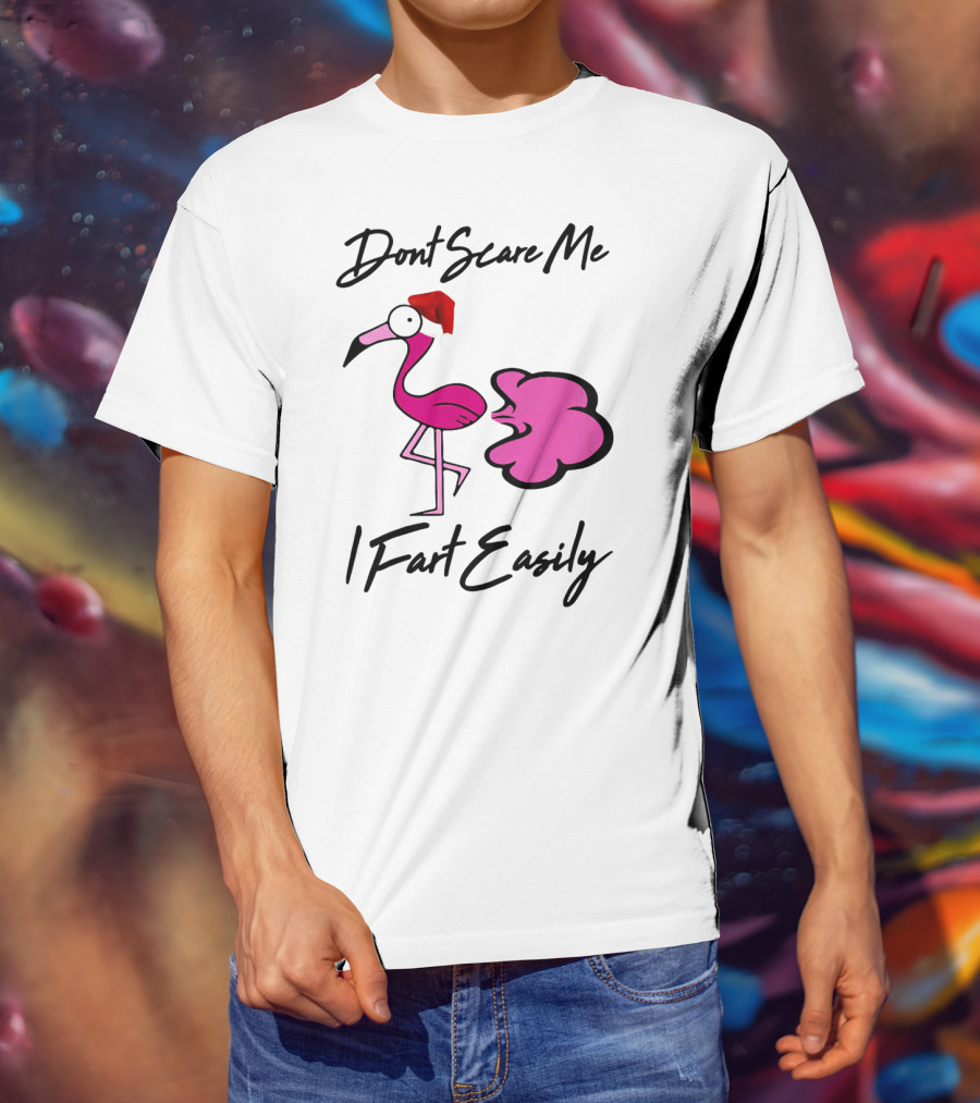 Dont Scare Me I Fart Easily Flamingo With Santa Hat T-Shirt