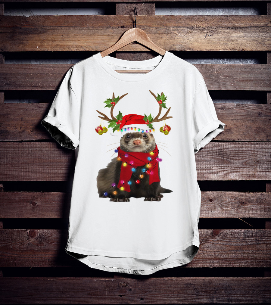 Otter With Festive Lights And Reindeer Antlers Holiday T-Shirt