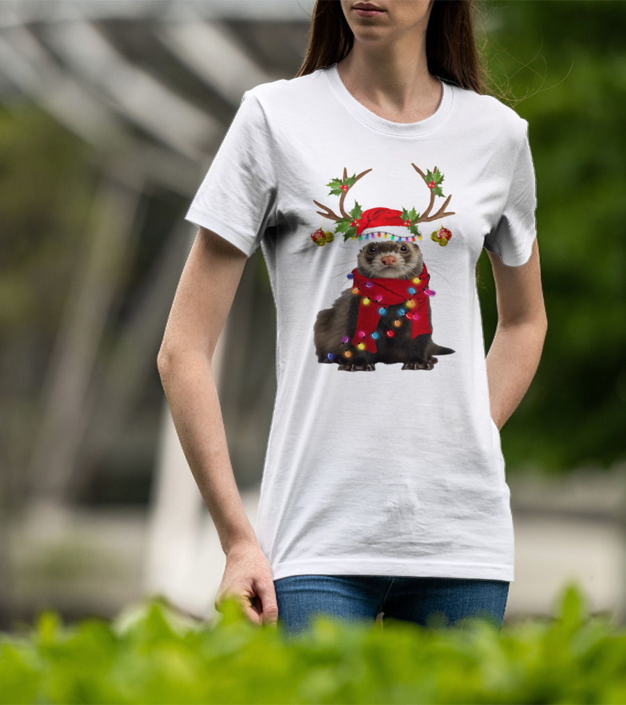 Otter With Festive Lights And Reindeer Antlers Holiday T-Shirt