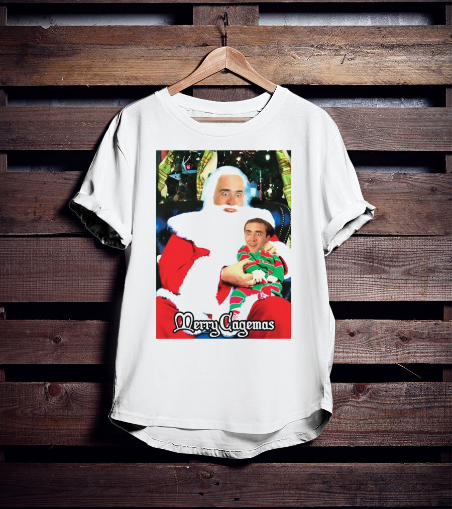 Santa Claus Nicolas Cage Merry Cagemas Christmas Scene T-Shirt