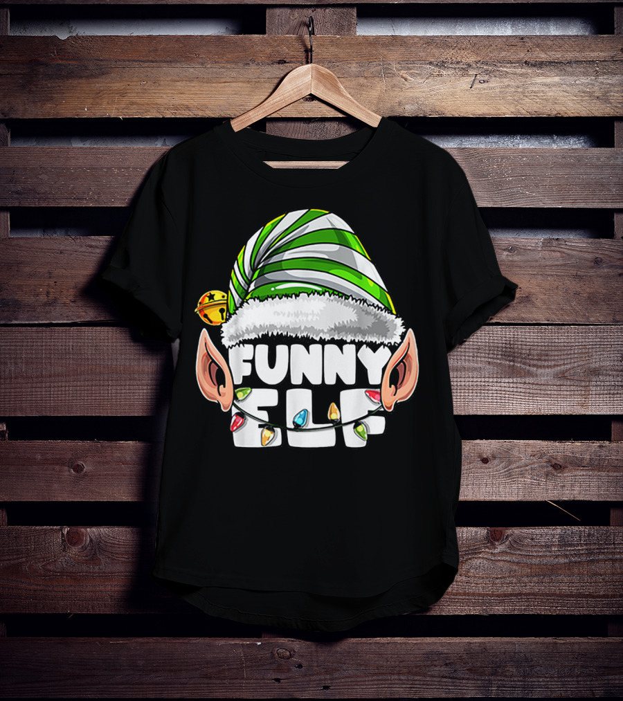 Funny Elf Matching Family Christmas Elf Hat Ears Lights T-Shirt