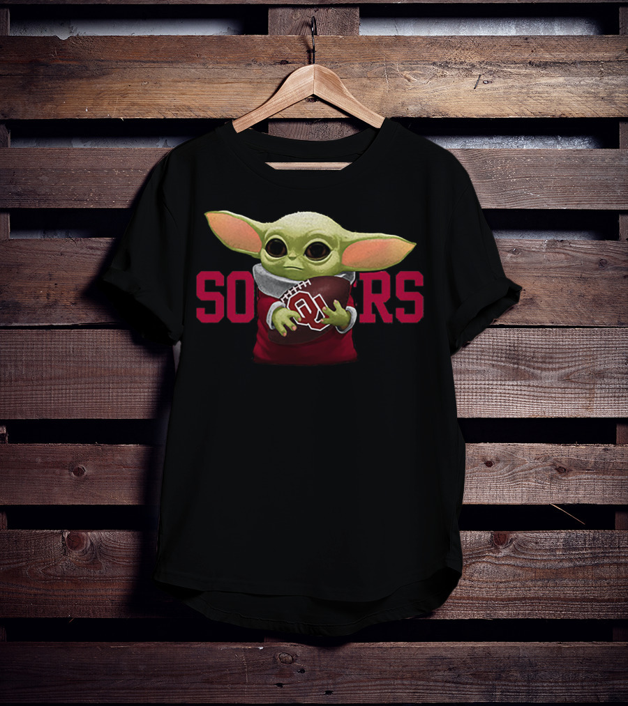 Baby Yoda Holding Football With Oklahoma Sooners T-Shirt