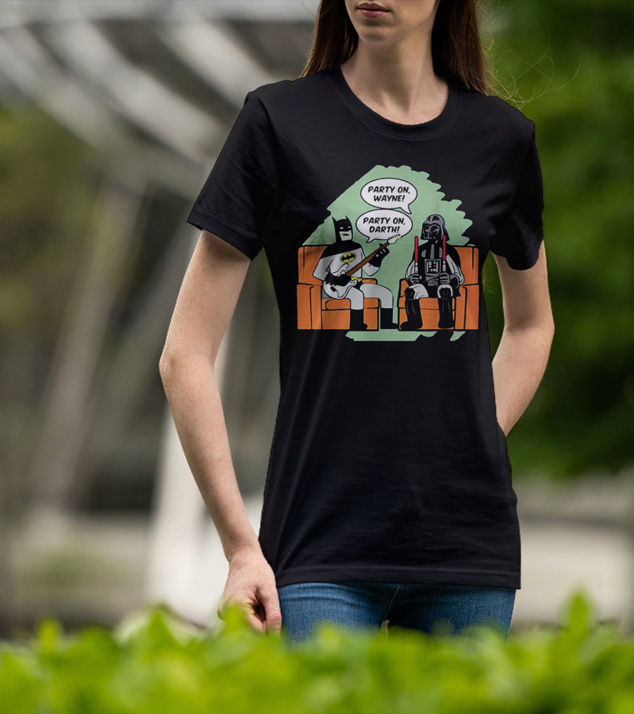 Batman And Darth Vader Party On Wayne Party On Darth T-Shirt