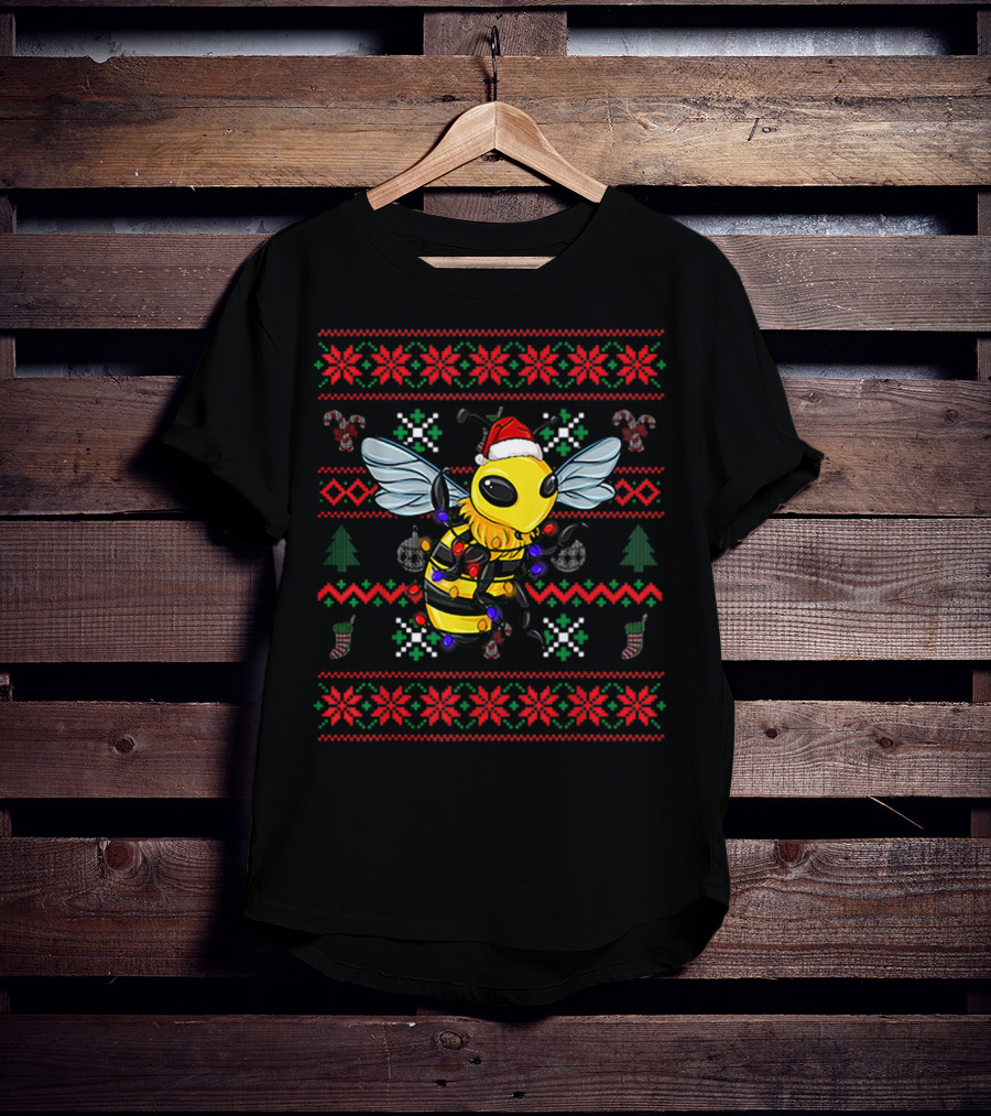 Bee Wearing Santa Hat With Christmas T-Shirt