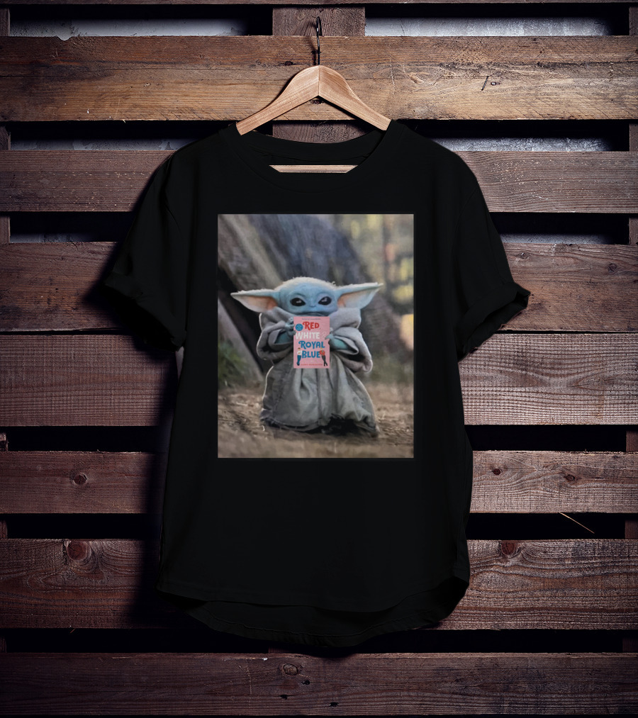 Baby Yoda Reads Red White Royal Blue Book T-Shirt