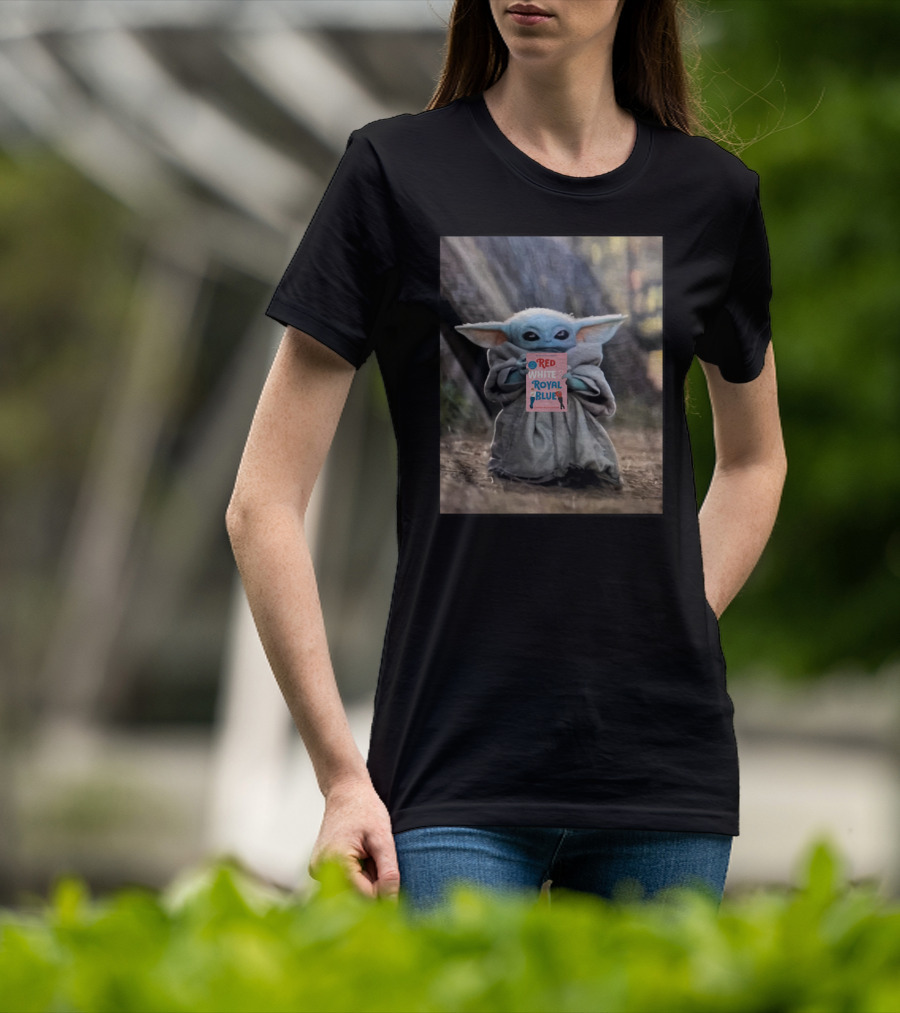 Baby Yoda Reads Red White Royal Blue Book T-Shirt