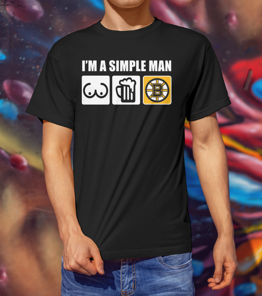 Bruins I'm A Simple Man Icons Brew Beer Logo Hockey Fan T-Shirt