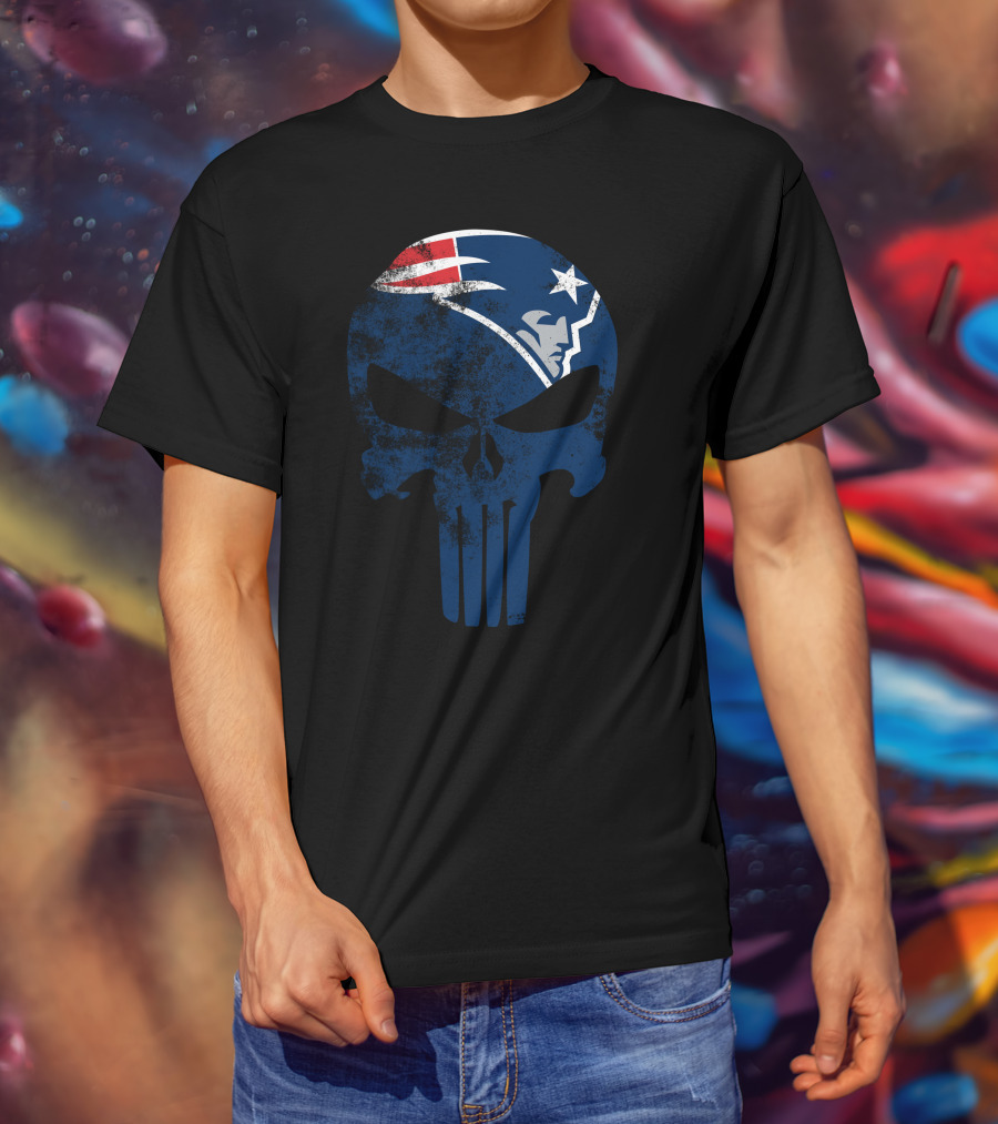 New England Patriots Skull Punisher Logo Fusion T-Shirt
