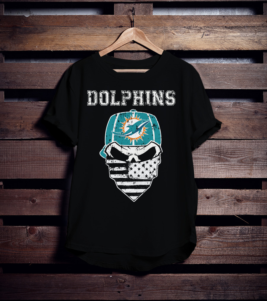 Dolphins Skull Bandana American Flag Miami Emblem T-Shirt
