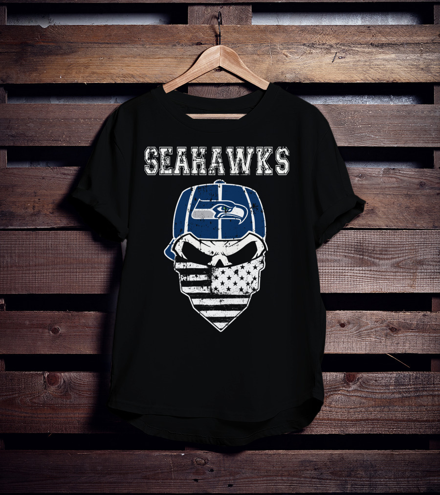 Seahawks Skull With Flag Bandana T-Shirt
