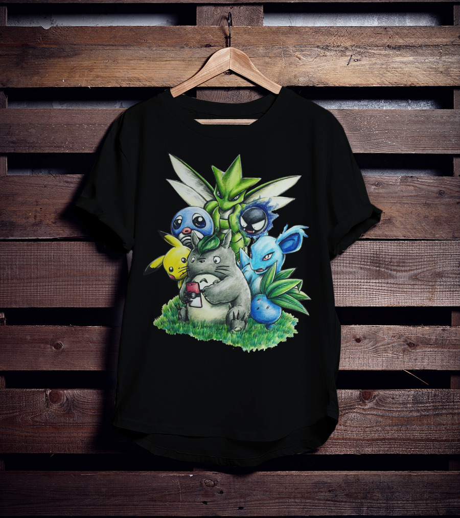 Best Friends Totoro Pikachu Bulbasaur Scyther Jigglypuff Gastly Nidorina Oddish Mashup T-Shirt