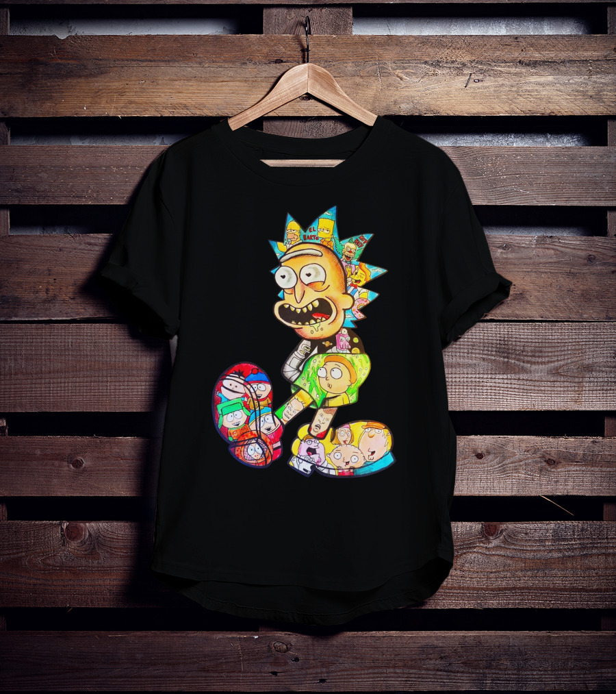 Rick And Morty South Park Family Guy Simpsons Crossover All In One T-Shirt