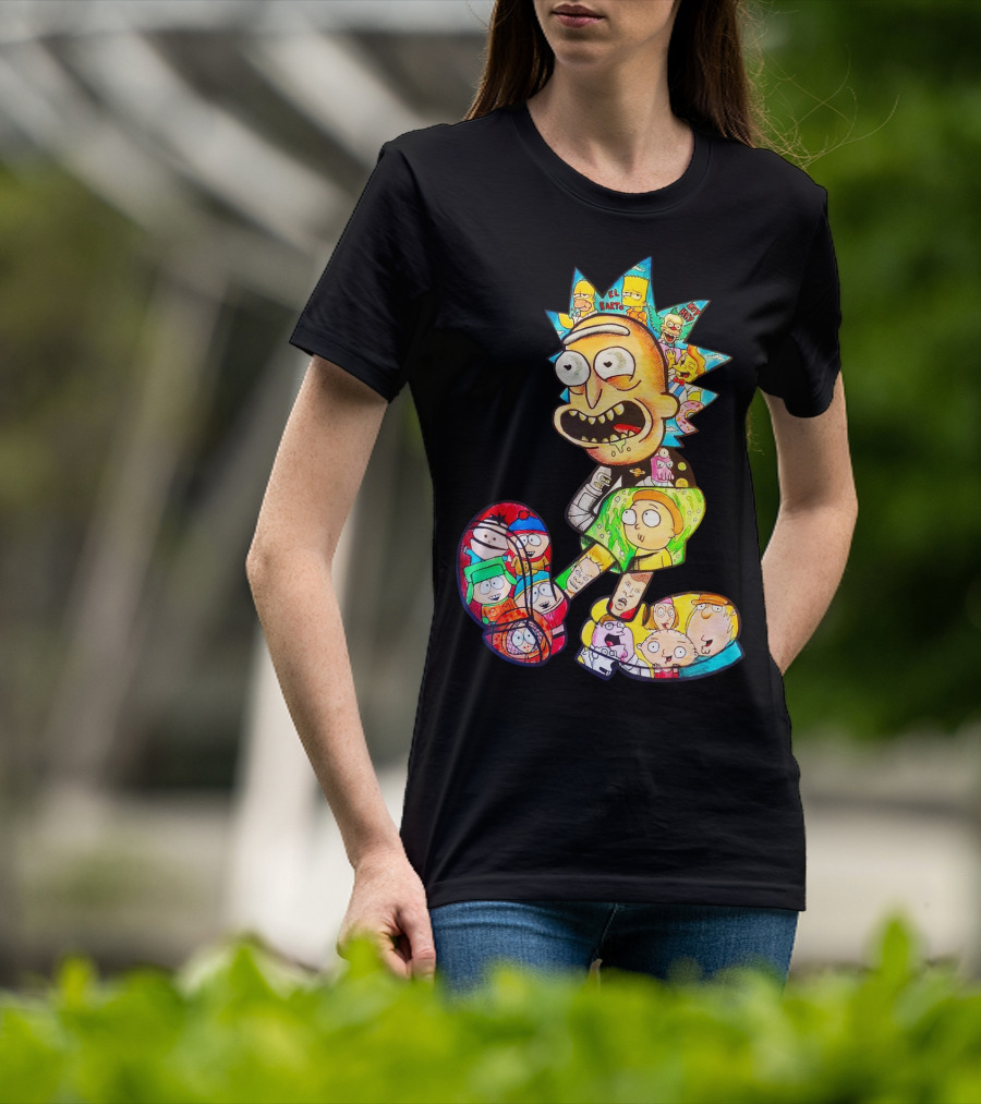 Rick And Morty South Park Family Guy Simpsons Crossover All In One T-Shirt