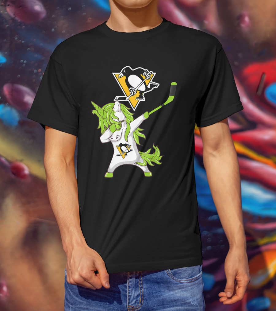 St Patrick Day Dabbing Unicorn Pittsburgh Penguins Hockey T-Shirt