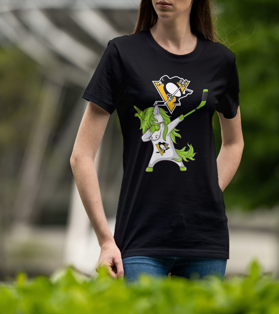 St Patrick Day Dabbing Unicorn Pittsburgh Penguins Hockey T-Shirt