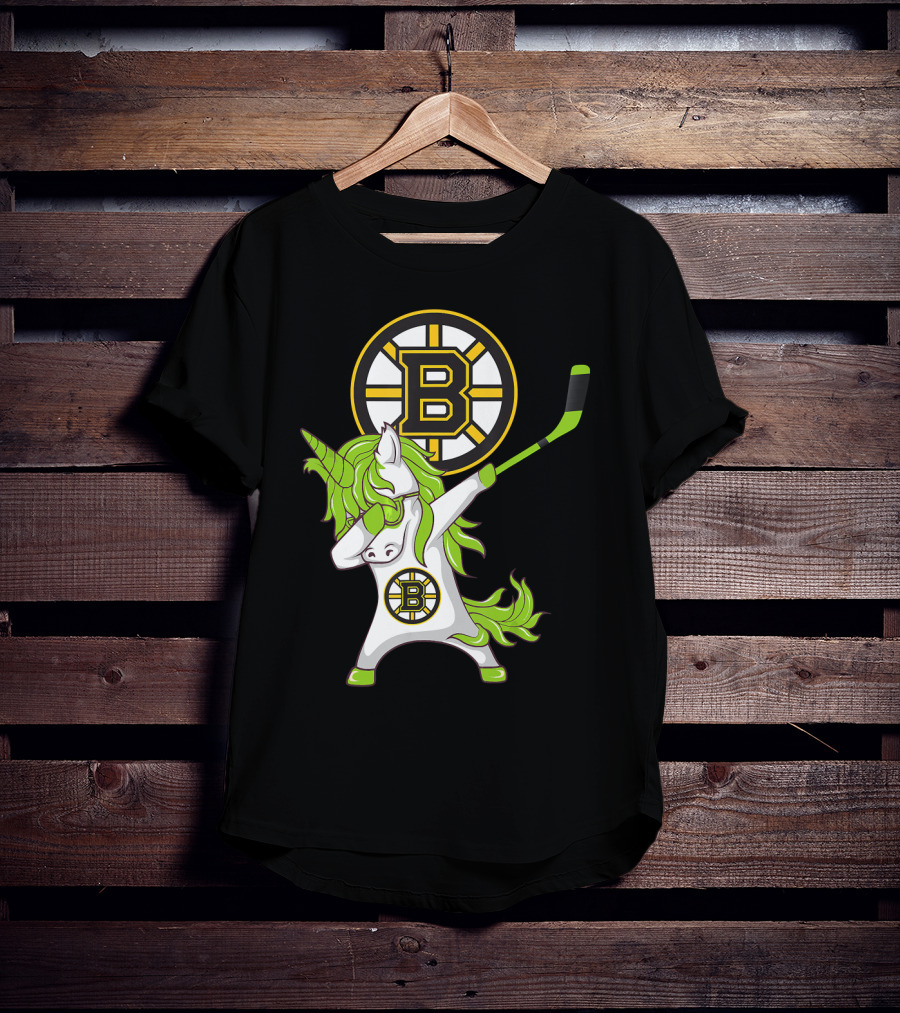 St Patrick Day Dabbing Unicorn Boston Bruins Hockey Stick T-Shirt