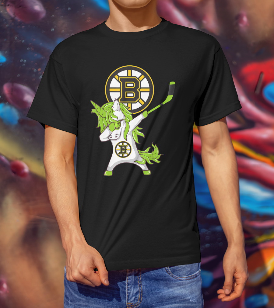 St Patrick Day Dabbing Unicorn Boston Bruins Hockey Stick T-Shirt