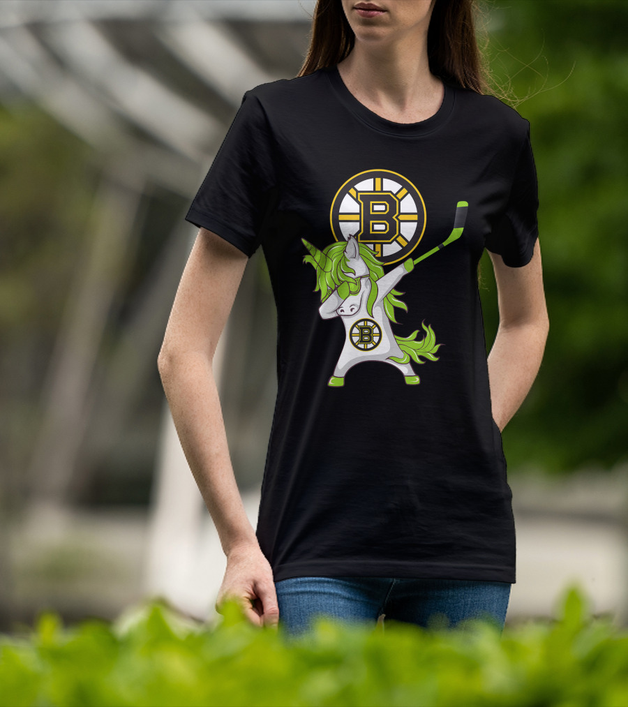 St Patrick Day Dabbing Unicorn Boston Bruins Hockey Stick T-Shirt