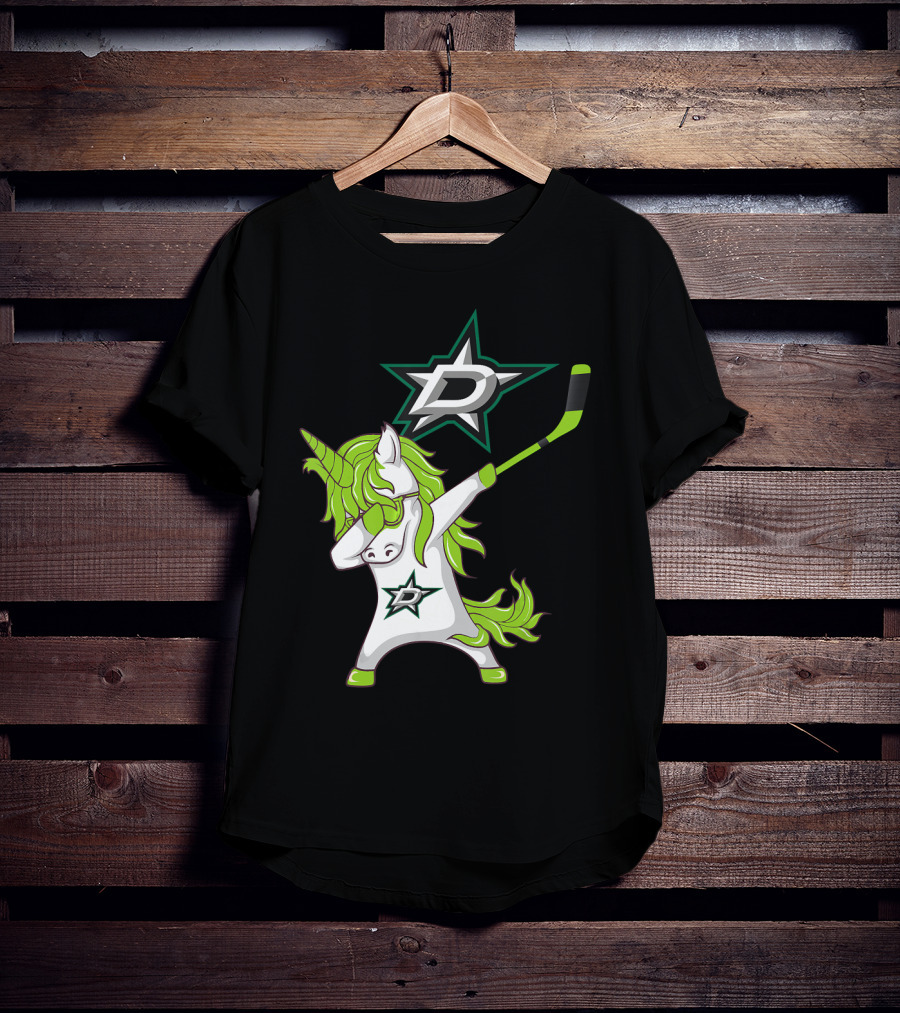 St Patrick's Day Dabbing Unicorn With Hockey Stick Dallas Stars T-Shirt