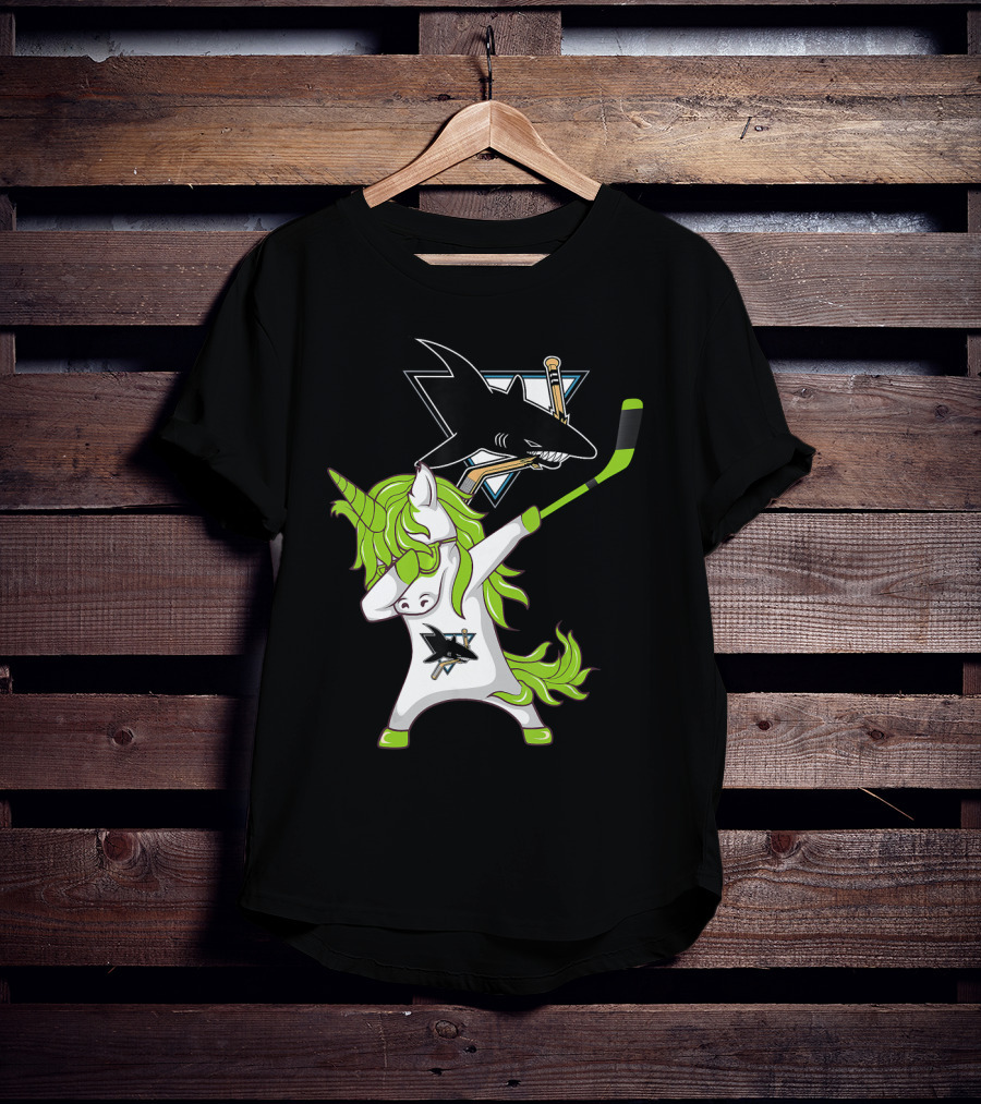 St Patrick's Day Dabbing Unicorn San Jose Sharks Hockey Stick T-Shirt